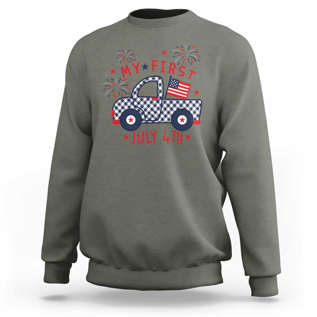 My First July 4th Gingham Vintage Truck Americana Sweatshirt Patriotic Fireworks Independence Holiday Milestone