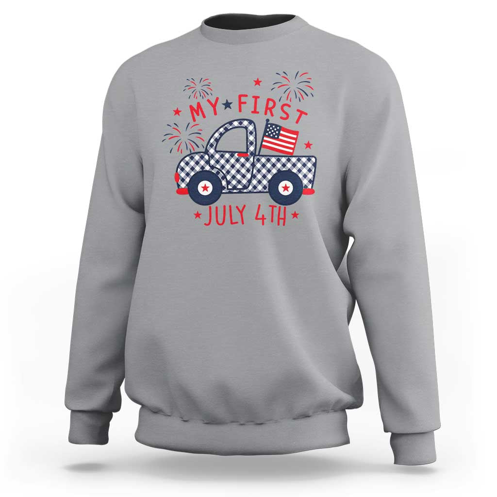 My First July 4th Gingham Vintage Truck Americana Sweatshirt Patriotic Fireworks Independence Holiday Milestone