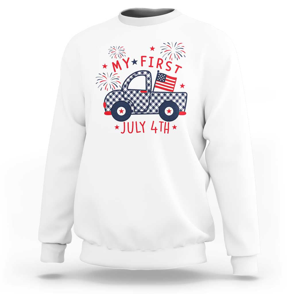 My First July 4th Gingham Vintage Truck Americana Sweatshirt Patriotic Fireworks Independence Holiday Milestone