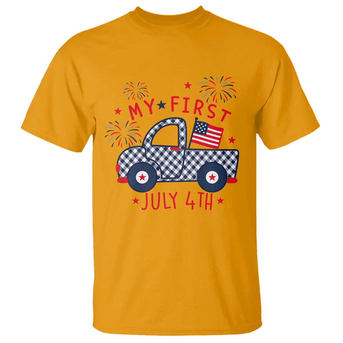 My First July 4th Gingham Vintage Truck Americana T Shirt Patriotic Fireworks Independence Holiday Milestone