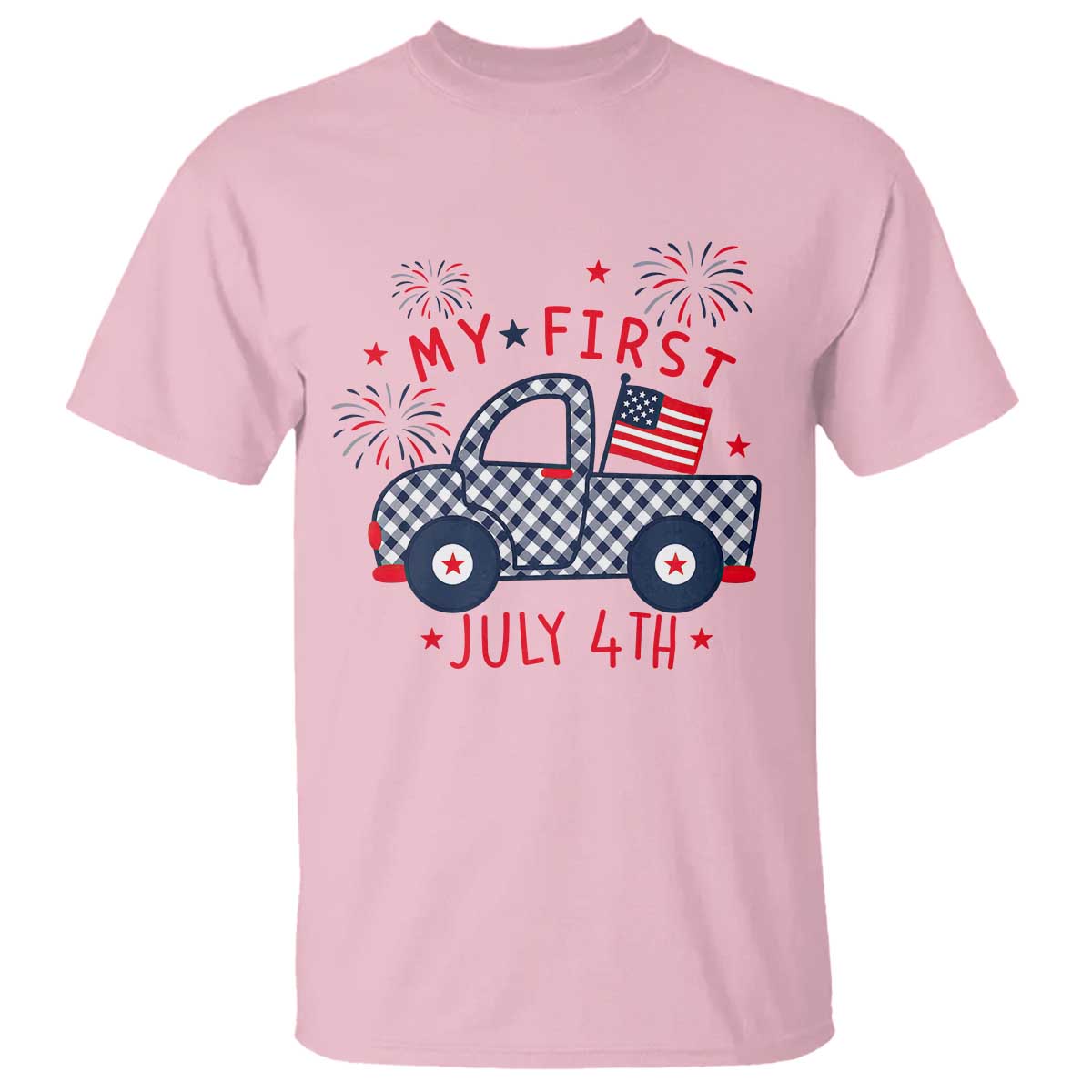 My First July 4th Gingham Vintage Truck Americana T Shirt Patriotic Fireworks Independence Holiday Milestone