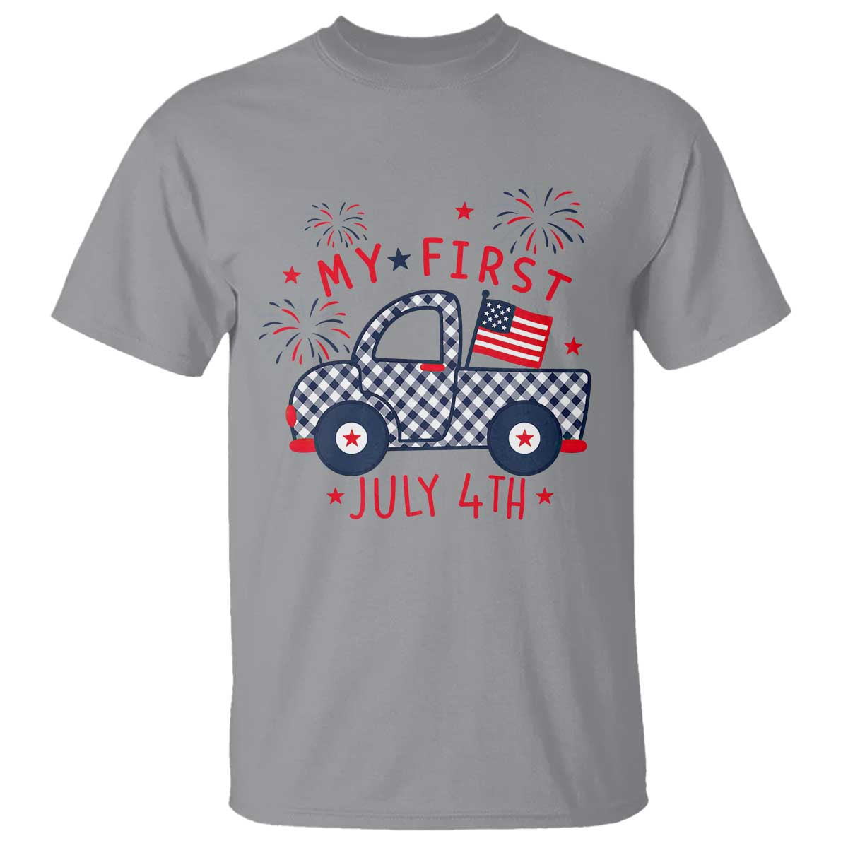 My First July 4th Gingham Vintage Truck Americana T Shirt Patriotic Fireworks Independence Holiday Milestone