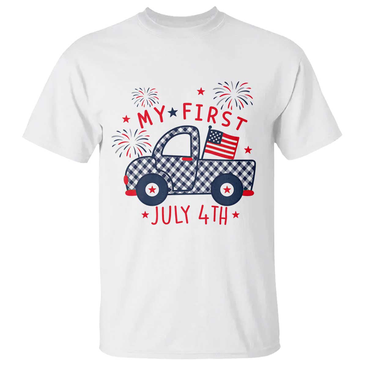 My First July 4th Gingham Vintage Truck Americana T Shirt Patriotic Fireworks Independence Holiday Milestone