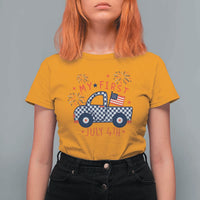 My First July 4th Gingham Vintage Truck Americana T Shirt For Women Patriotic Fireworks Independence Holiday Milestone