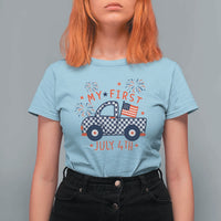My First July 4th Gingham Vintage Truck Americana T Shirt For Women Patriotic Fireworks Independence Holiday Milestone