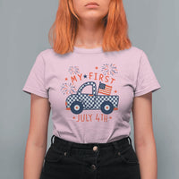 My First July 4th Gingham Vintage Truck Americana T Shirt For Women Patriotic Fireworks Independence Holiday Milestone