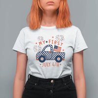 My First July 4th Gingham Vintage Truck Americana T Shirt For Women Patriotic Fireworks Independence Holiday Milestone