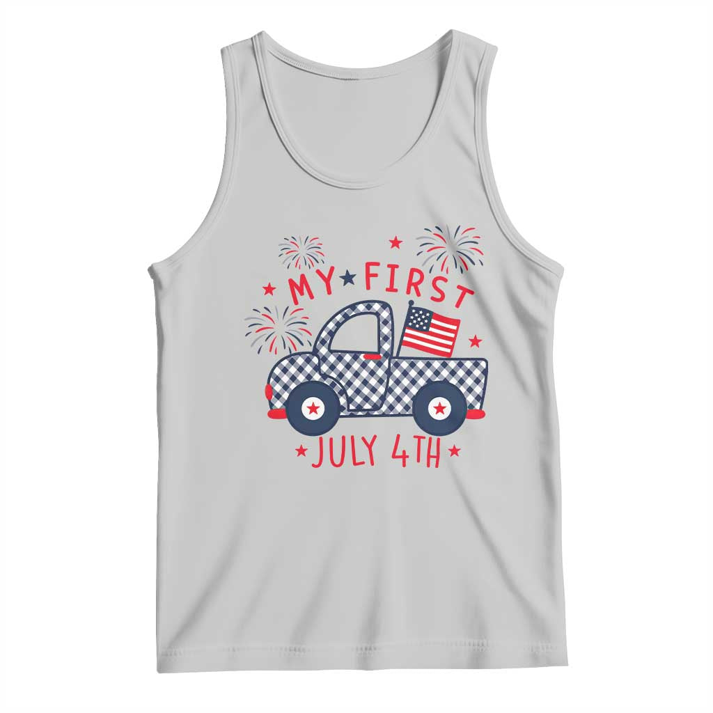 My First July 4th Gingham Vintage Truck Americana Tank Top Patriotic Fireworks Independence Holiday Milestone