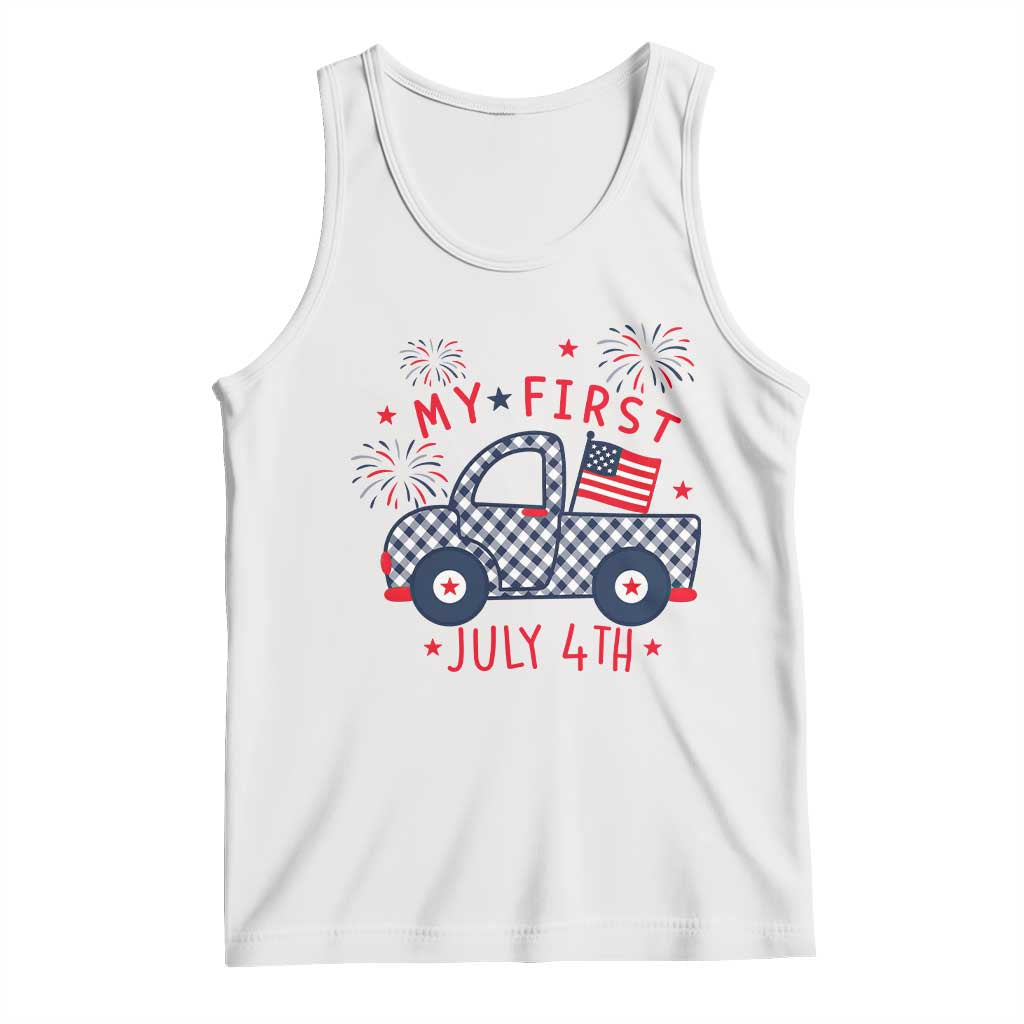 My First July 4th Gingham Vintage Truck Americana Tank Top Patriotic Fireworks Independence Holiday Milestone