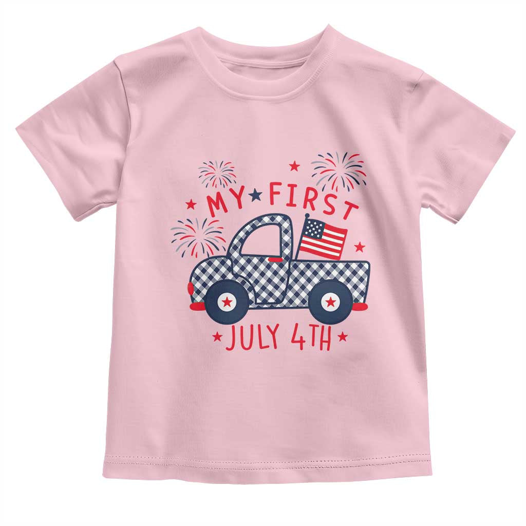 My First July 4th Gingham Vintage Truck Americana Toddler T Shirt Patriotic Fireworks Independence Holiday Milestone