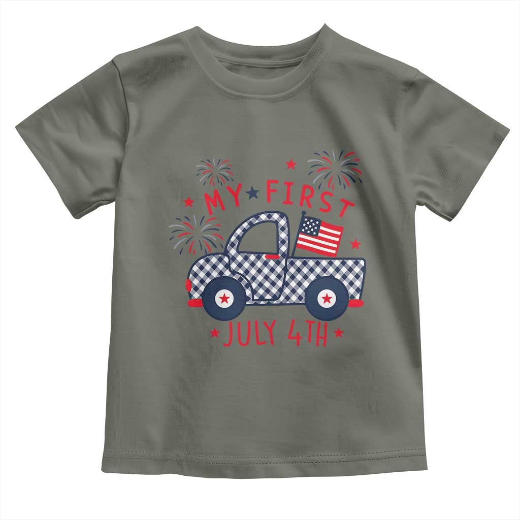 My First July 4th Gingham Vintage Truck Americana Toddler T Shirt Patriotic Fireworks Independence Holiday Milestone