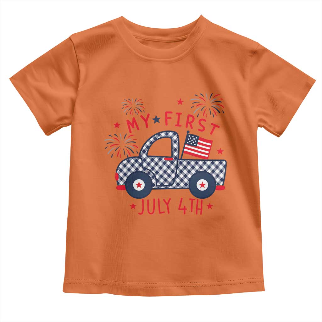 My First July 4th Gingham Vintage Truck Americana Toddler T Shirt Patriotic Fireworks Independence Holiday Milestone