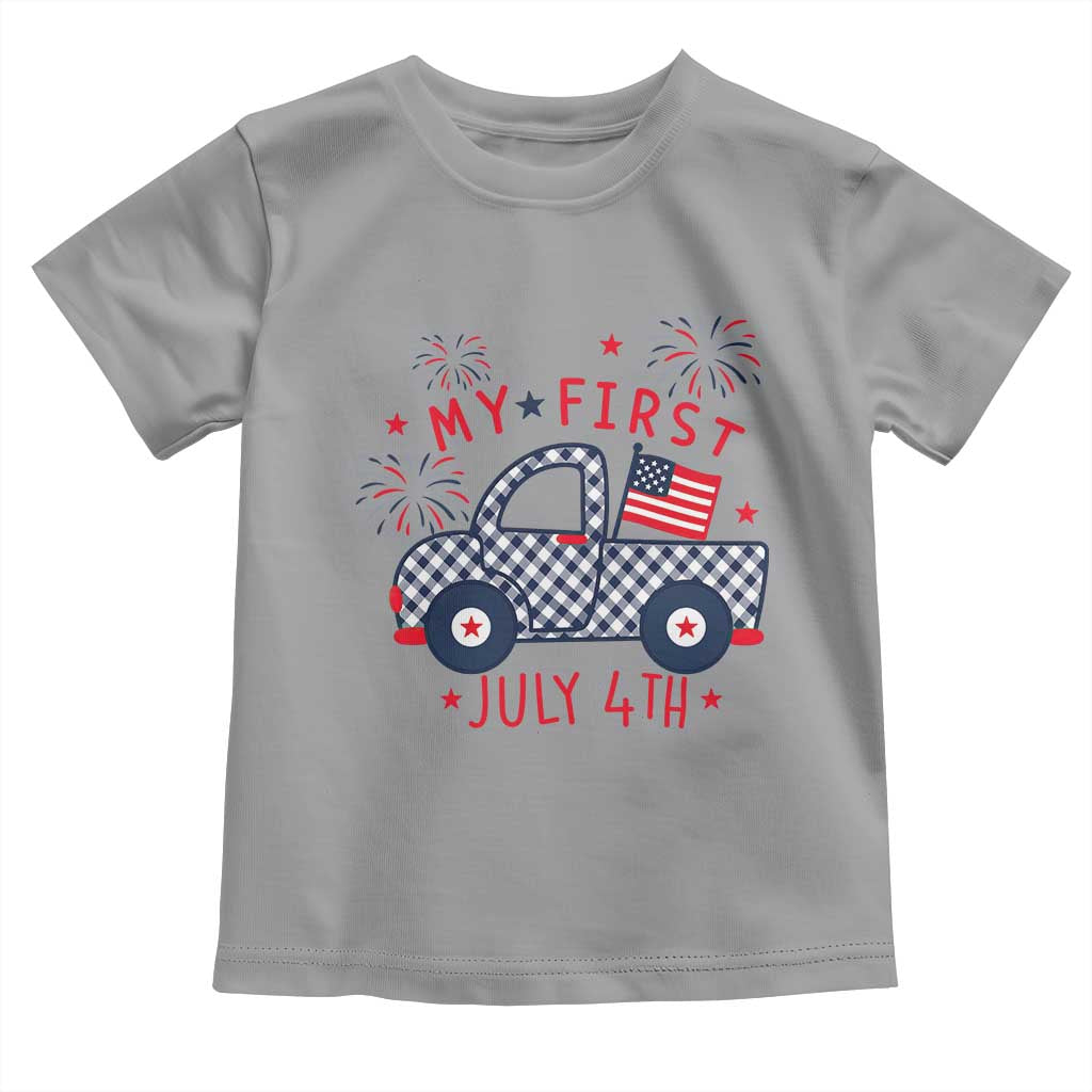 My First July 4th Gingham Vintage Truck Americana Toddler T Shirt Patriotic Fireworks Independence Holiday Milestone