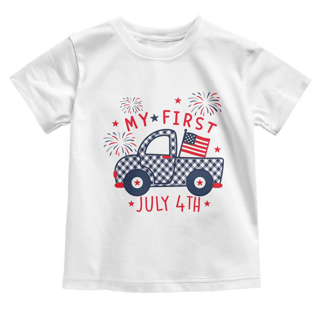 My First July 4th Gingham Vintage Truck Americana Toddler T Shirt Patriotic Fireworks Independence Holiday Milestone