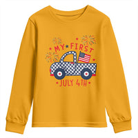My First July 4th Gingham Vintage Truck Americana Youth Sweatshirt Patriotic Fireworks Independence Holiday Milestone