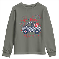 My First July 4th Gingham Vintage Truck Americana Youth Sweatshirt Patriotic Fireworks Independence Holiday Milestone
