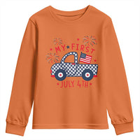 My First July 4th Gingham Vintage Truck Americana Youth Sweatshirt Patriotic Fireworks Independence Holiday Milestone