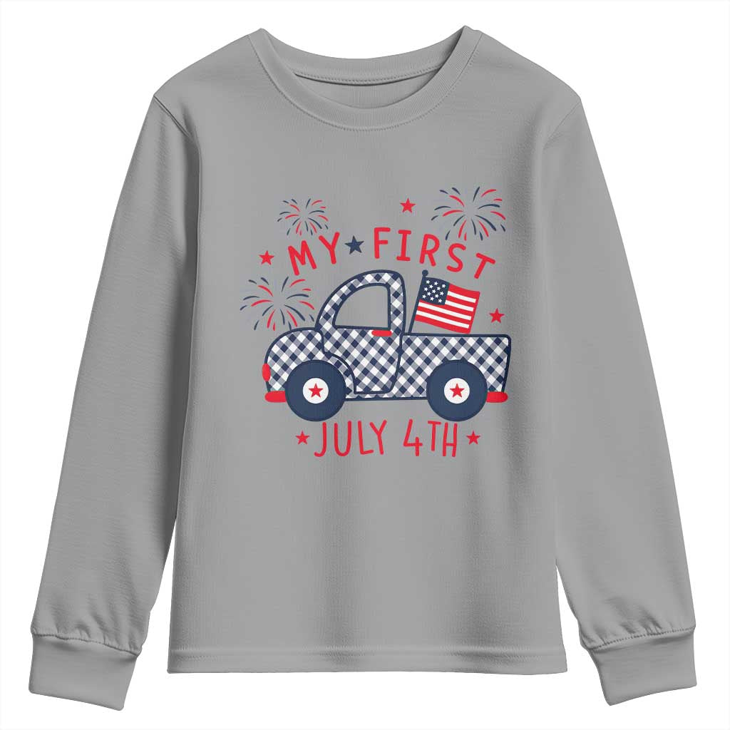 My First July 4th Gingham Vintage Truck Americana Youth Sweatshirt Patriotic Fireworks Independence Holiday Milestone