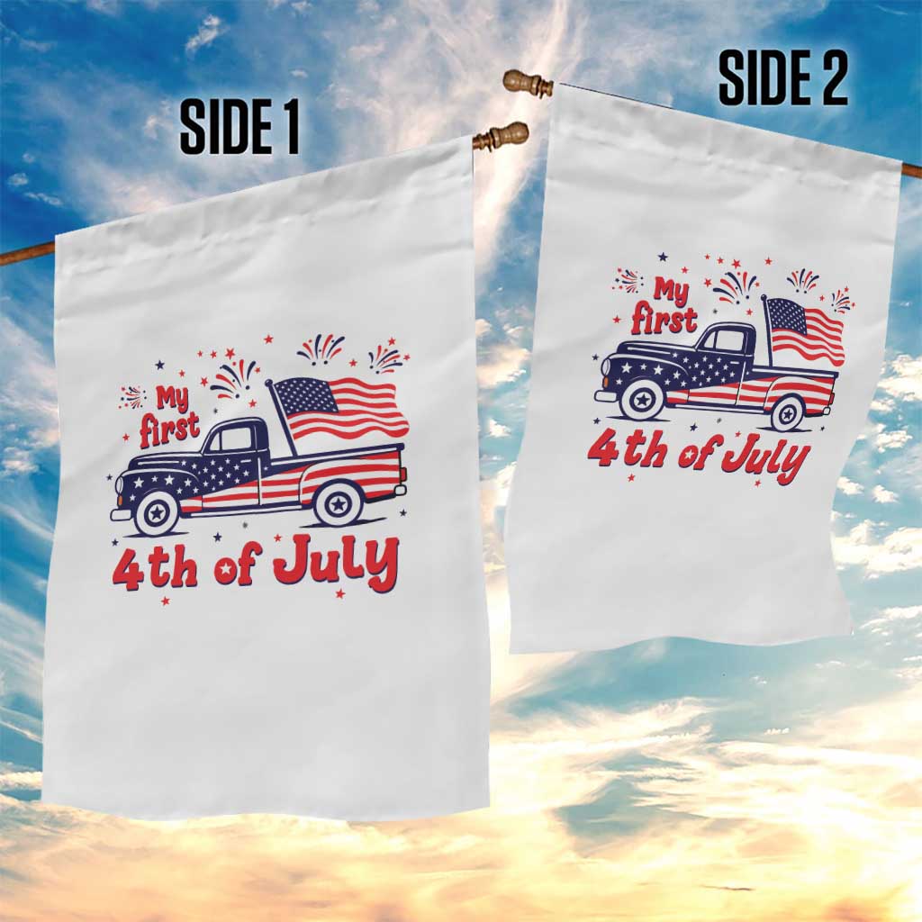 My First 4th of July Retro American Flag Pickup Truck Garden Flag Americana Patriotic Independence Holiday Milestone