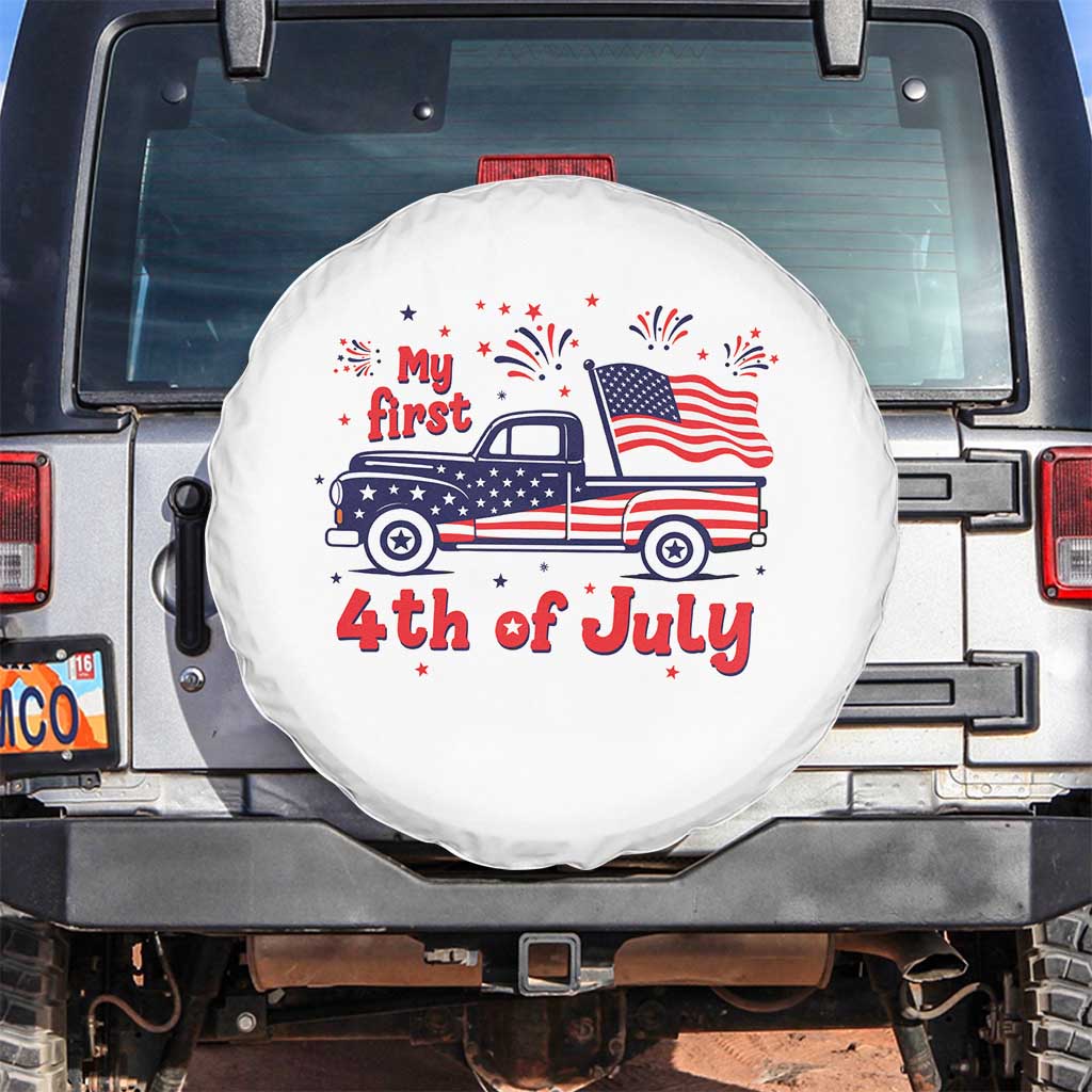 My First 4th of July Retro American Flag Pickup Truck Spare Tire Cover Americana Patriotic Independence Holiday Milestone