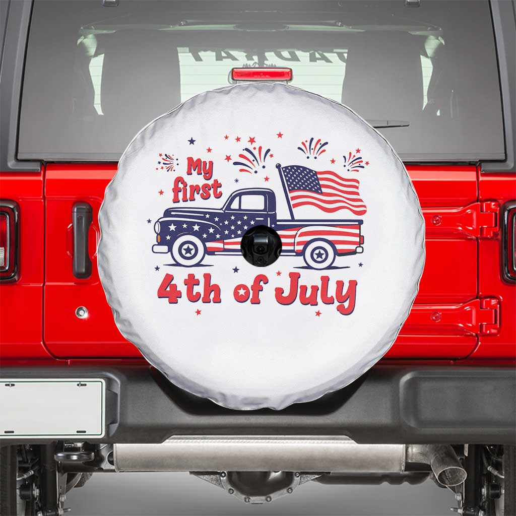 My First 4th of July Retro American Flag Pickup Truck Spare Tire Cover Americana Patriotic Independence Holiday Milestone