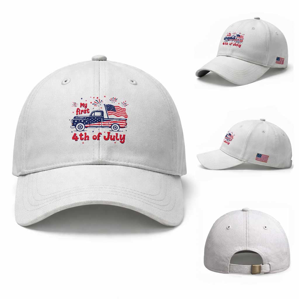 My First 4th of July Retro American Flag Pickup Truck Baseball Cap Americana Patriotic Independence Holiday Milestone