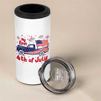 My First 4th of July Retro American Flag Pickup Truck 4 in 1 Can Cooler Tumbler Americana Patriotic Independence Holiday Milestone