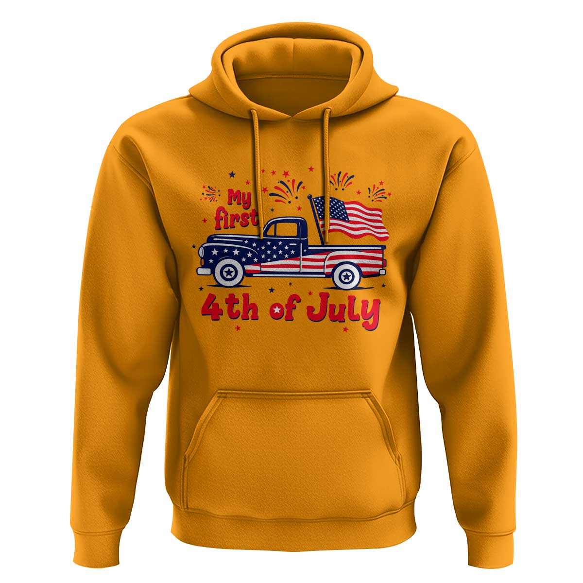My First 4th of July Retro American Flag Pickup Truck Hoodie Americana Patriotic Independence Holiday Milestone