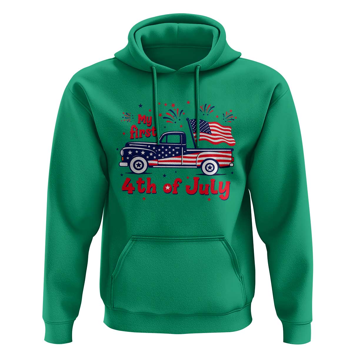 My First 4th of July Retro American Flag Pickup Truck Hoodie Americana Patriotic Independence Holiday Milestone