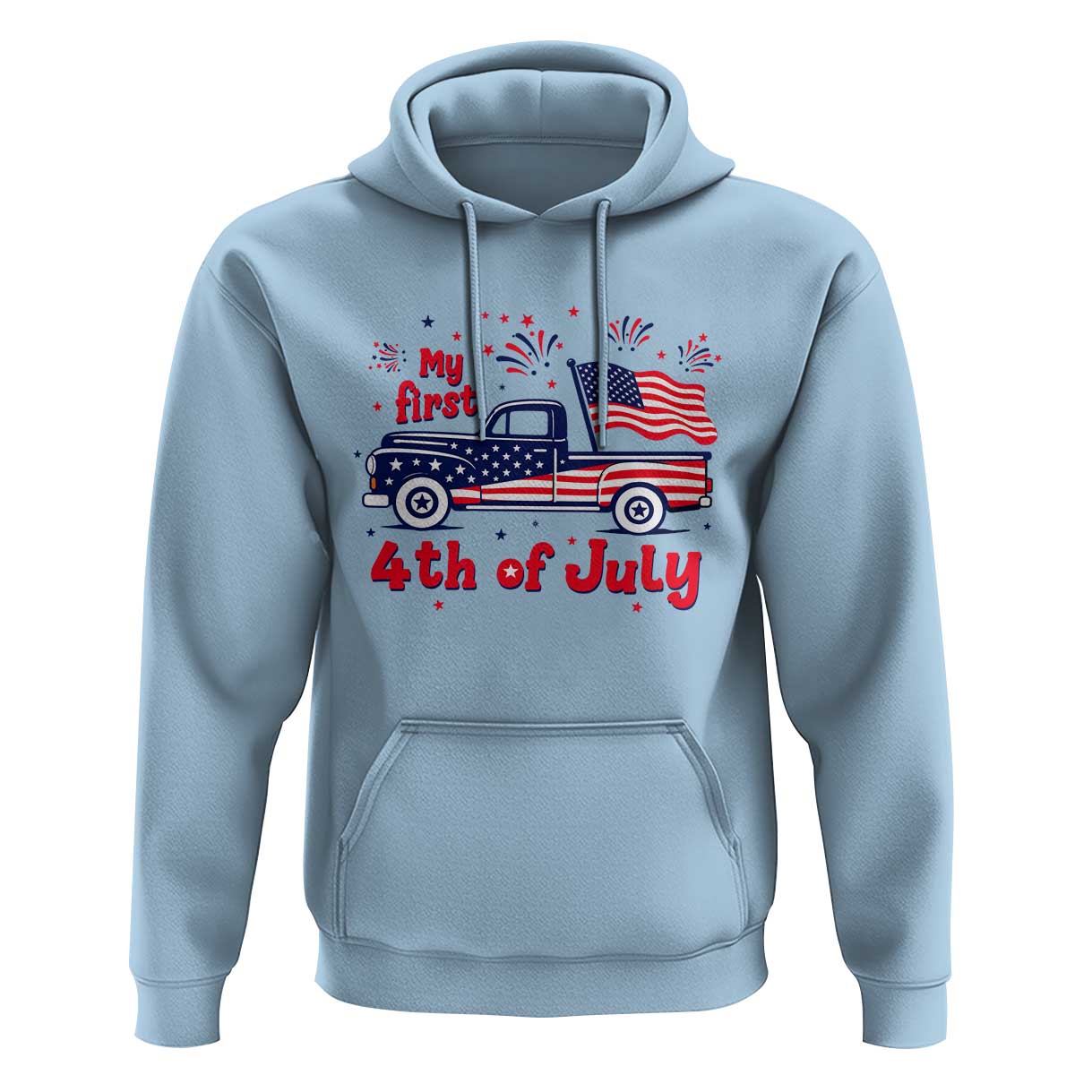 My First 4th of July Retro American Flag Pickup Truck Hoodie Americana Patriotic Independence Holiday Milestone