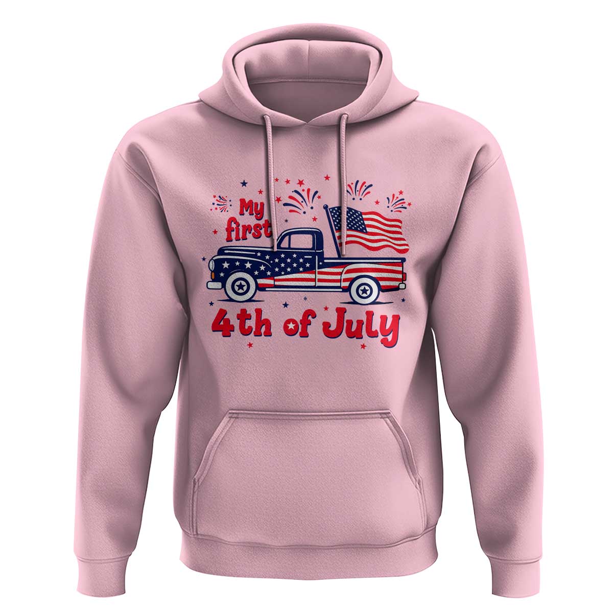 My First 4th of July Retro American Flag Pickup Truck Hoodie Americana Patriotic Independence Holiday Milestone