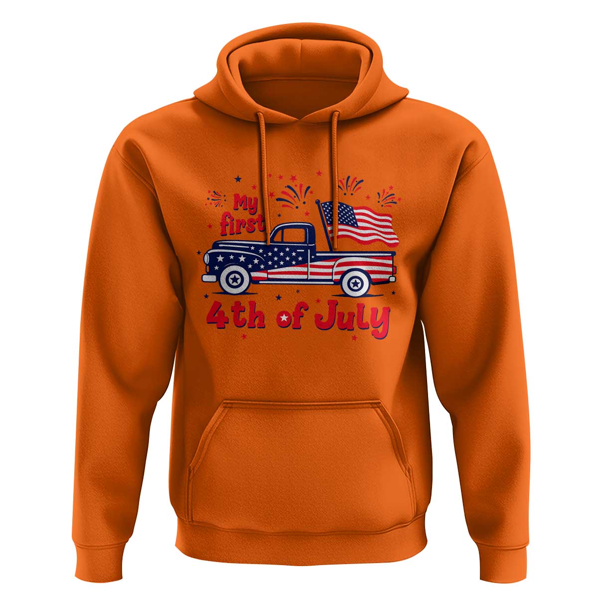 My First 4th of July Retro American Flag Pickup Truck Hoodie Americana Patriotic Independence Holiday Milestone