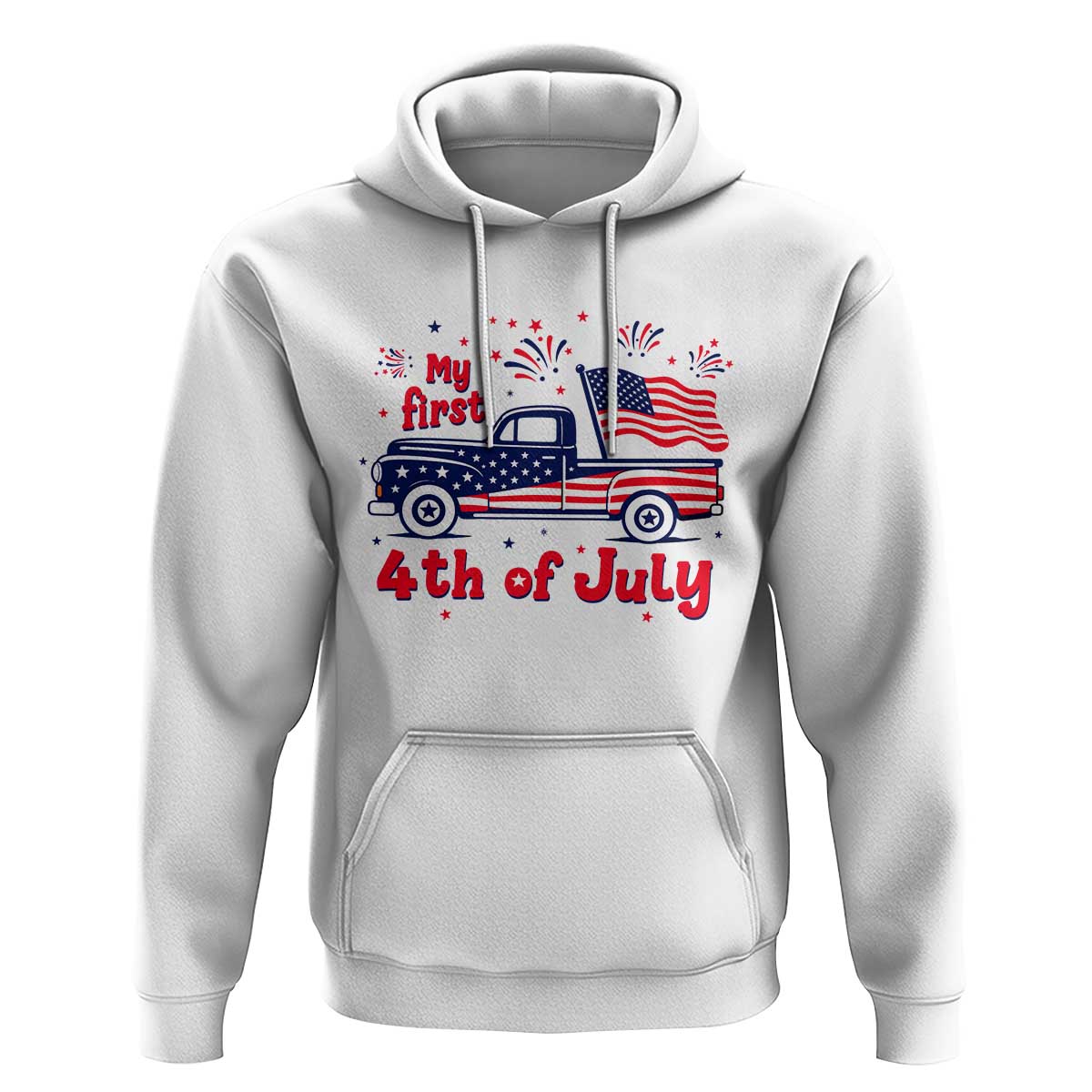 My First 4th of July Retro American Flag Pickup Truck Hoodie Americana Patriotic Independence Holiday Milestone