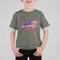My First 4th of July Retro American Flag Pickup Truck T Shirt For Kid Americana Patriotic Independence Holiday Milestone