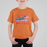 My First 4th of July Retro American Flag Pickup Truck T Shirt For Kid Americana Patriotic Independence Holiday Milestone