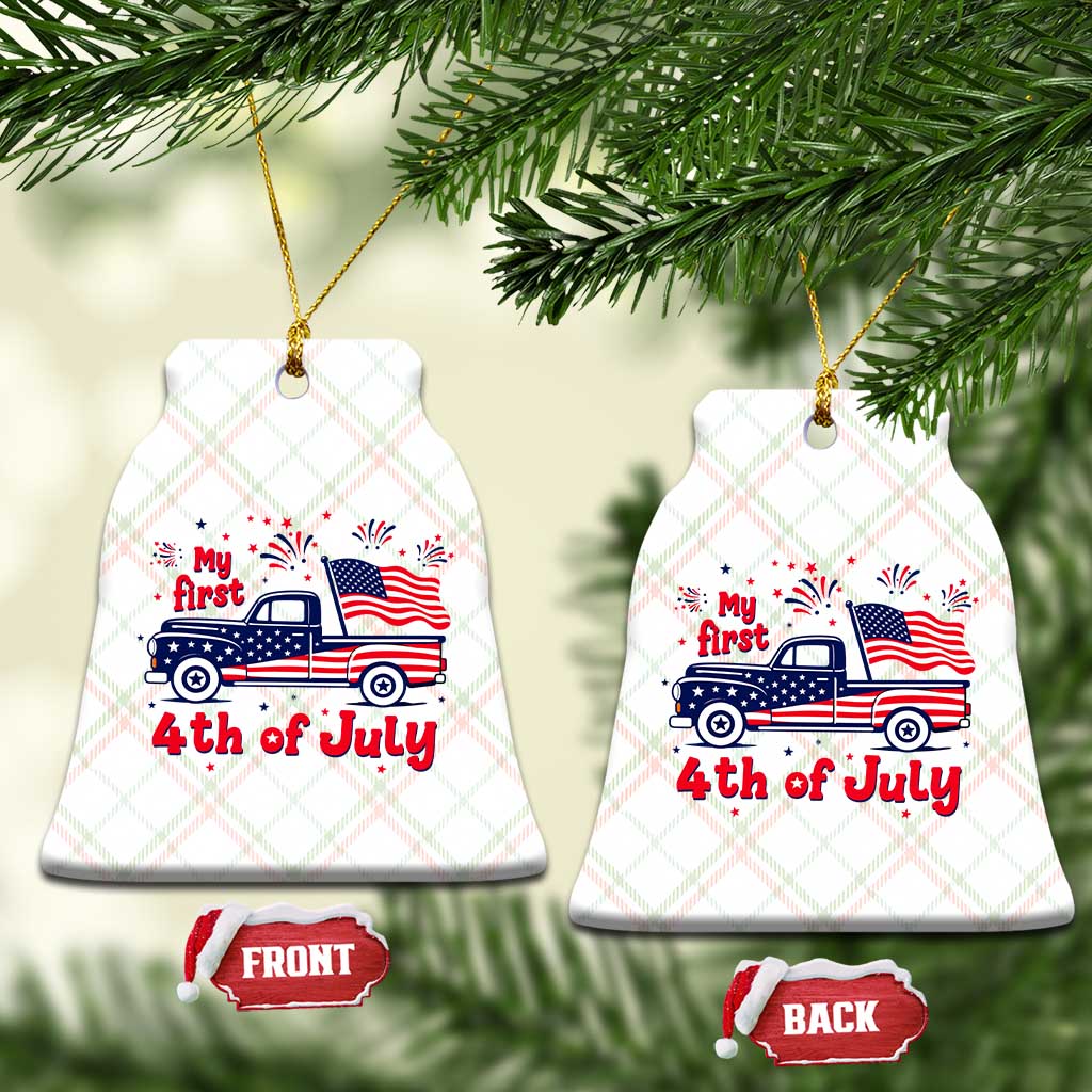 My First 4th of July Retro American Flag Pickup Truck Ceramic Ornament Americana Patriotic Independence Holiday Milestone