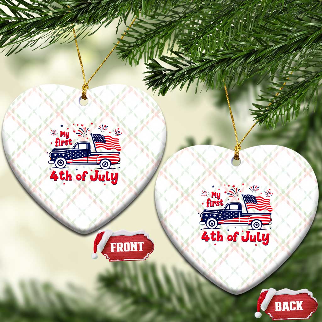 My First 4th of July Retro American Flag Pickup Truck Ceramic Ornament Americana Patriotic Independence Holiday Milestone