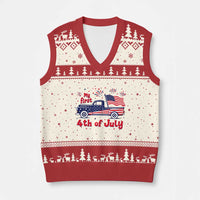 My First 4th of July Retro American Flag Pickup Truck V-Neck Knit Sweater Vest Americana Patriotic Independence Holiday Milestone