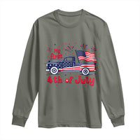 My First 4th of July Retro American Flag Pickup Truck Long Sleeve Shirt Americana Patriotic Independence Holiday Milestone