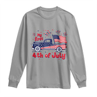 My First 4th of July Retro American Flag Pickup Truck Long Sleeve Shirt Americana Patriotic Independence Holiday Milestone