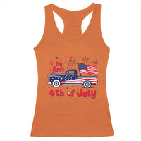 My First 4th of July Retro American Flag Pickup Truck Racerback Tank Top Americana Patriotic Independence Holiday Milestone