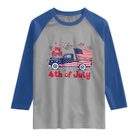 My First 4th of July Retro American Flag Pickup Truck Raglan Shirt Americana Patriotic Independence Holiday Milestone