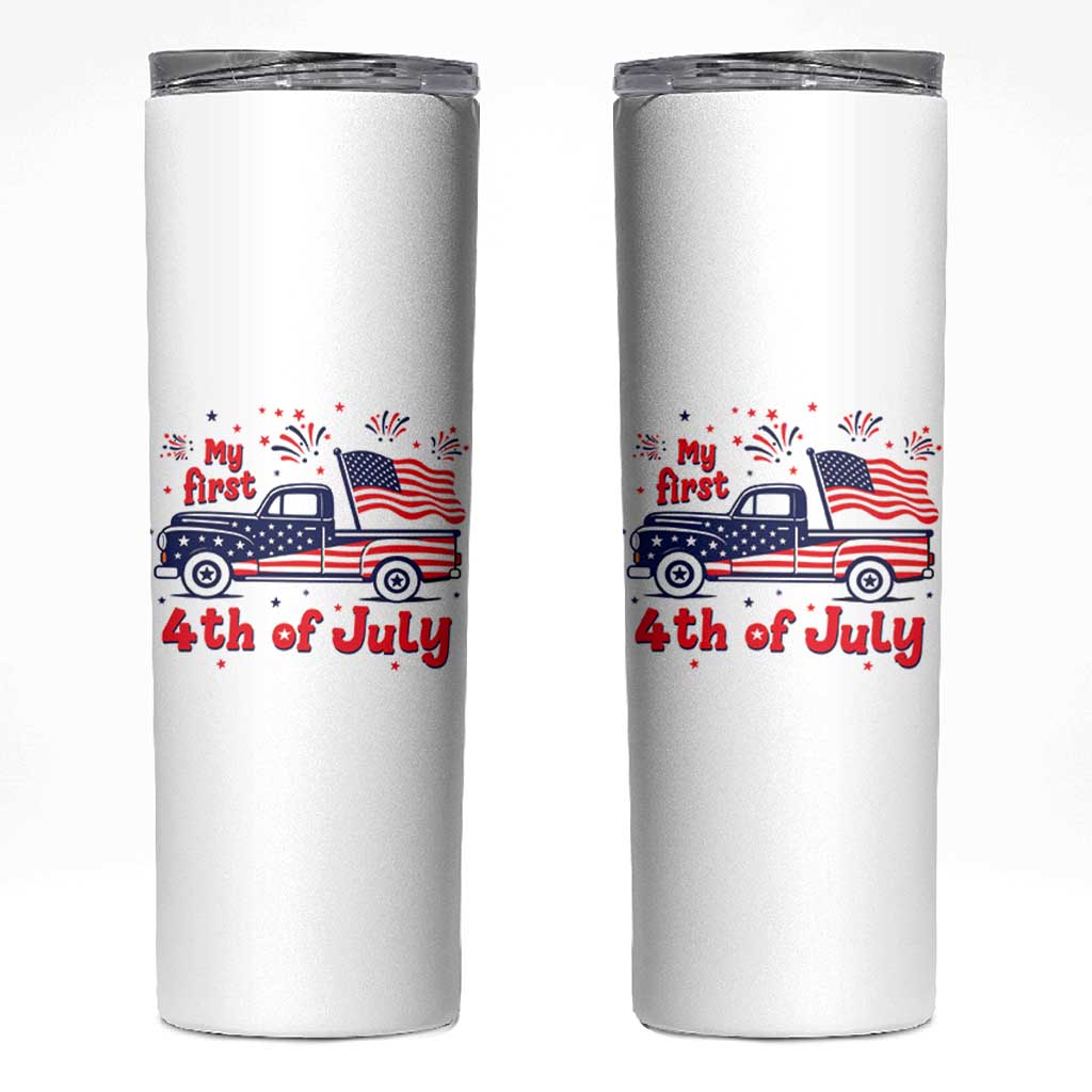 My First 4th of July Retro American Flag Pickup Truck Skinny Tumbler Americana Patriotic Independence Holiday Milestone