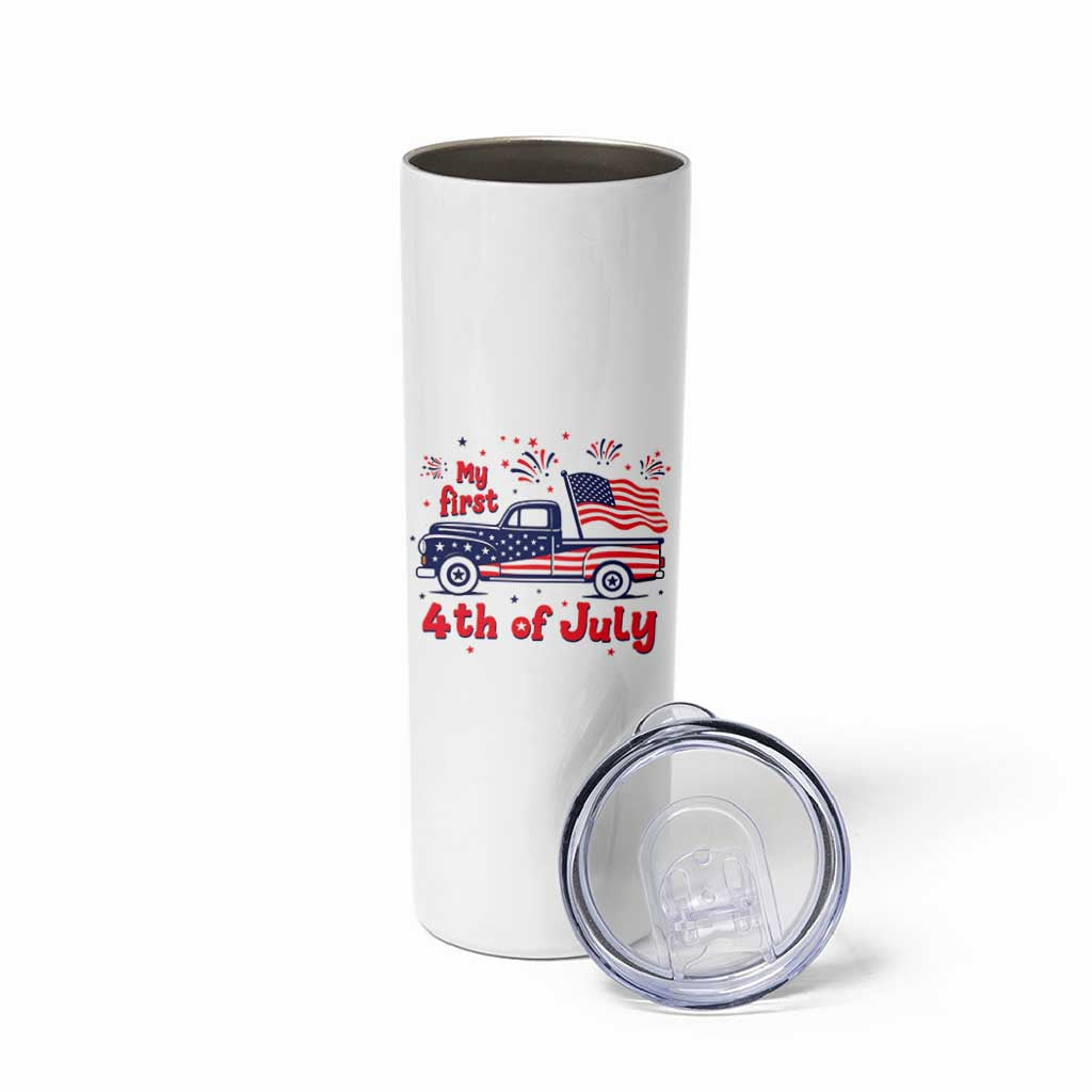 My First 4th of July Retro American Flag Pickup Truck Skinny Tumbler Americana Patriotic Independence Holiday Milestone