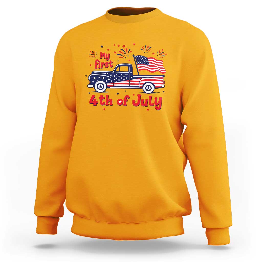 My First 4th of July Retro American Flag Pickup Truck Sweatshirt Americana Patriotic Independence Holiday Milestone