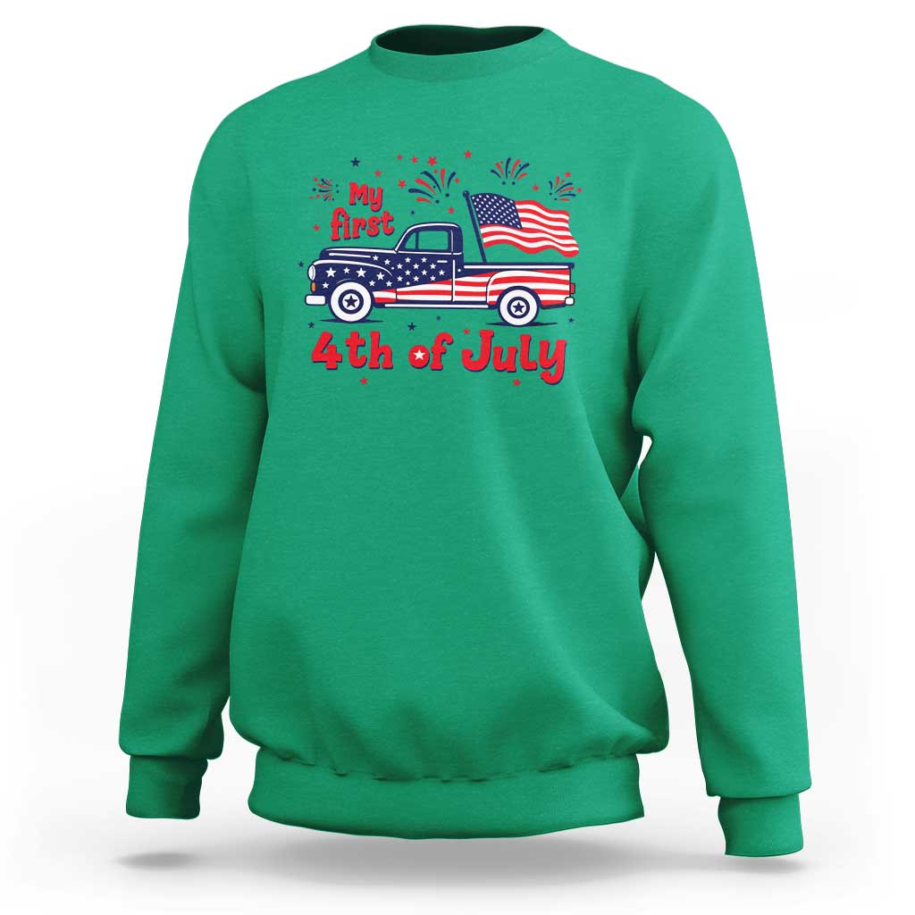 My First 4th of July Retro American Flag Pickup Truck Sweatshirt Americana Patriotic Independence Holiday Milestone