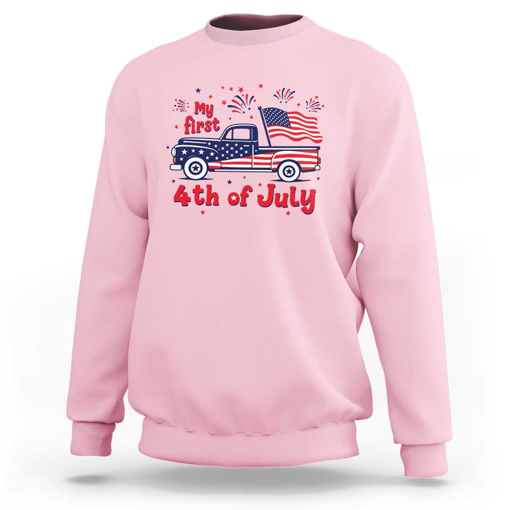 My First 4th of July Retro American Flag Pickup Truck Sweatshirt Americana Patriotic Independence Holiday Milestone