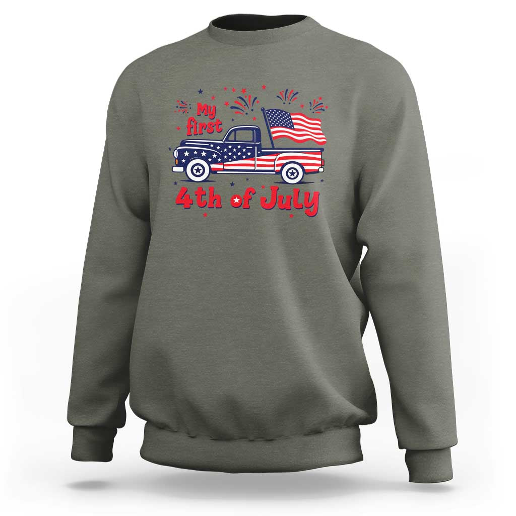 My First 4th of July Retro American Flag Pickup Truck Sweatshirt Americana Patriotic Independence Holiday Milestone