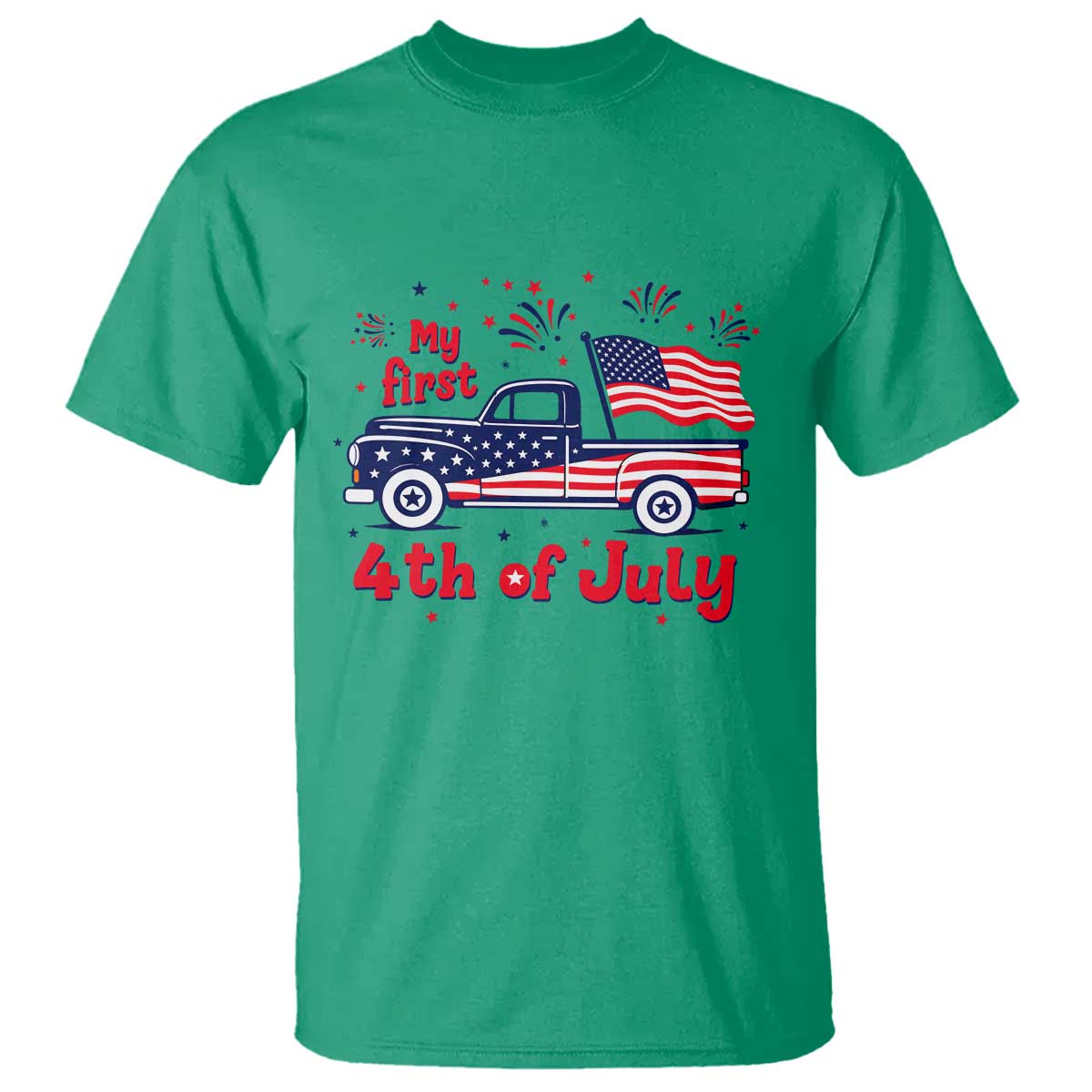 My First 4th of July Retro American Flag Pickup Truck T Shirt Americana Patriotic Independence Holiday Milestone