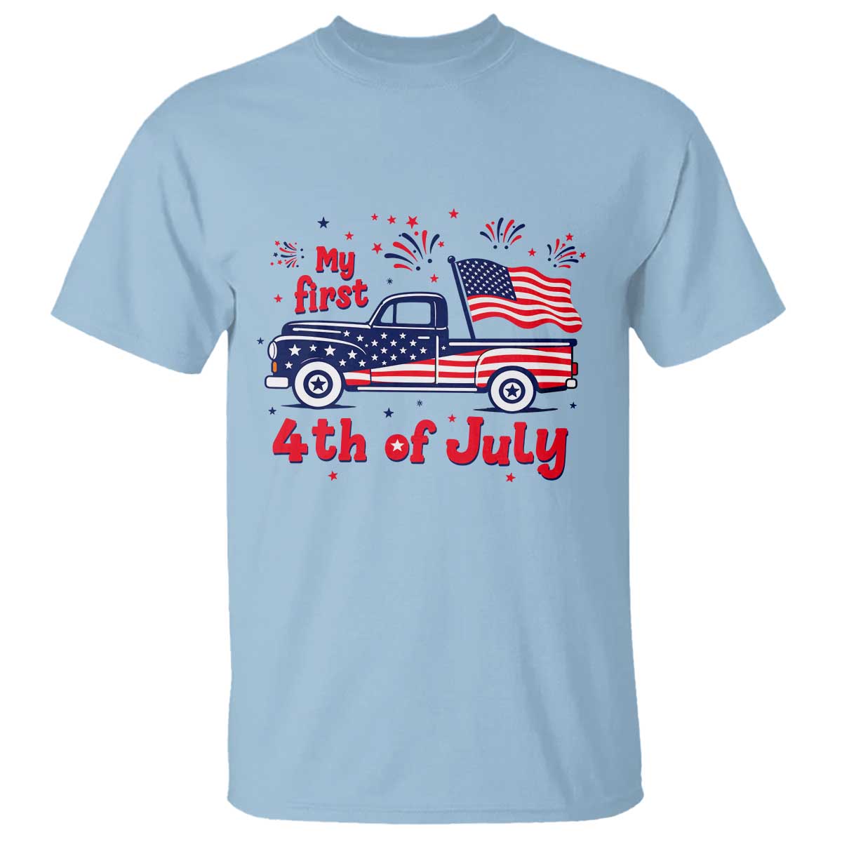 My First 4th of July Retro American Flag Pickup Truck T Shirt Americana Patriotic Independence Holiday Milestone